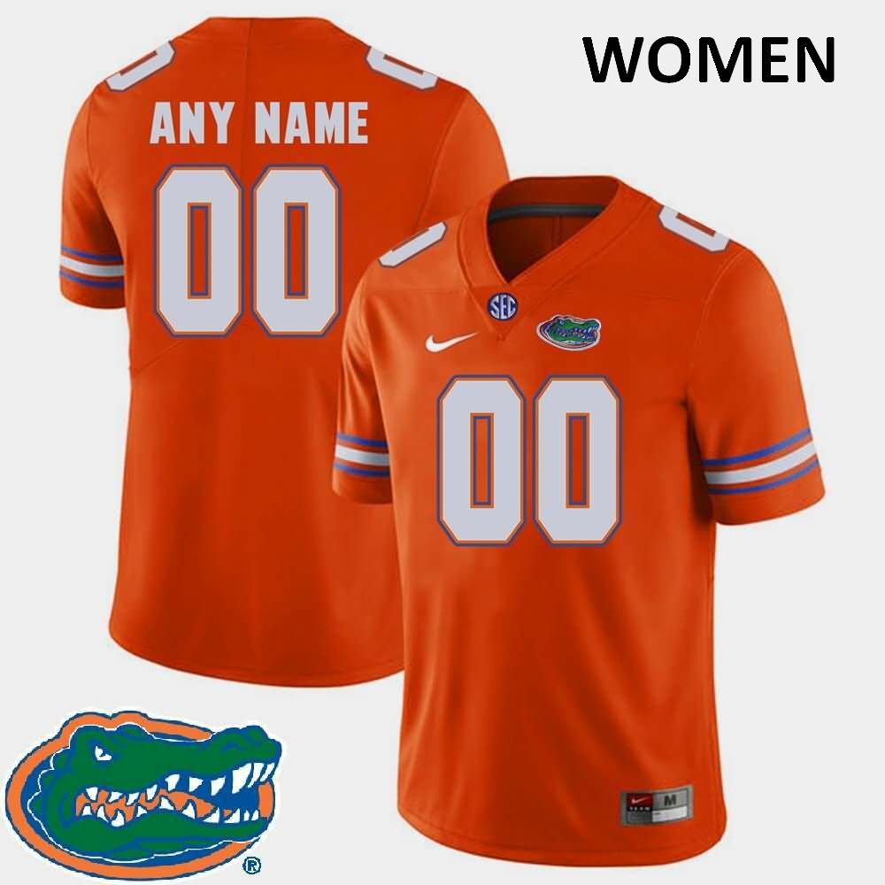 Women's NCAA Florida Gators Customize #00 Stitched Authentic Nike Orange 2018 SEC College Football Jersey YIC4665TV